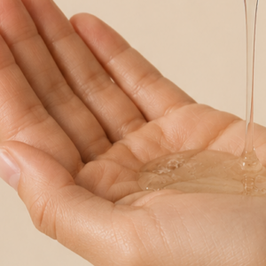 RÅ Skincare Favn moisturising shampoo helles i hånden så du ser konsistensen på produktet