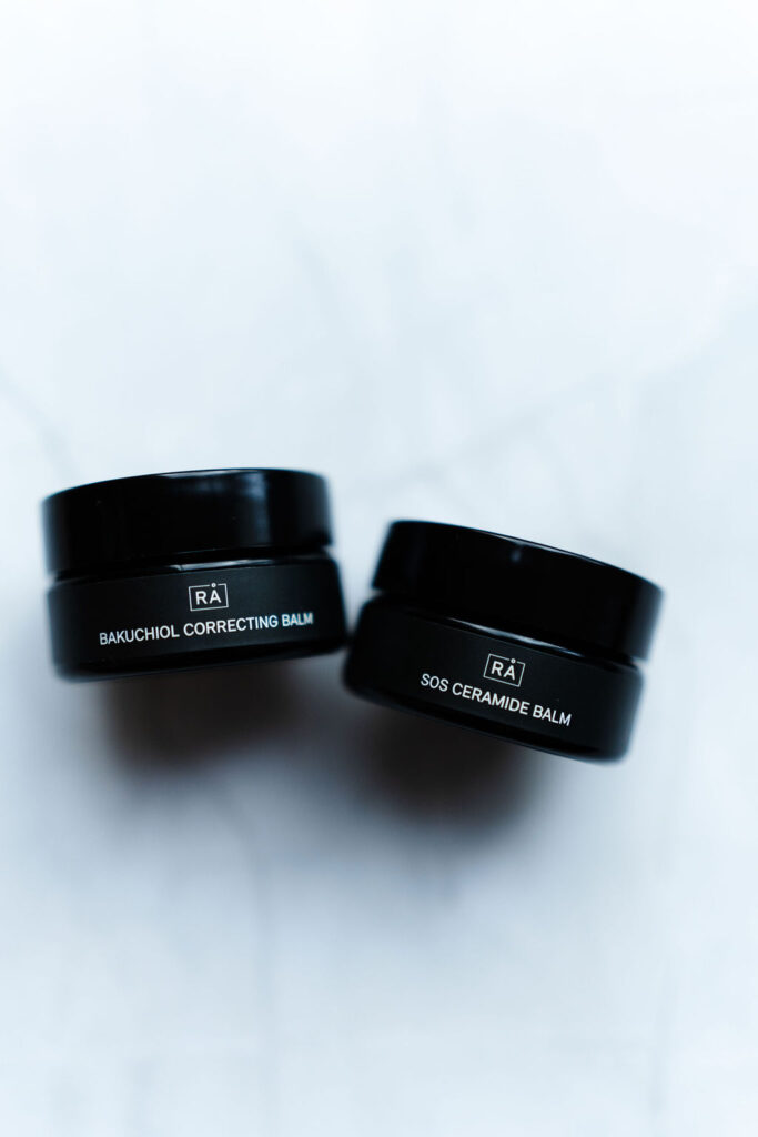 collection of raw skincare face balms without water for dry skin