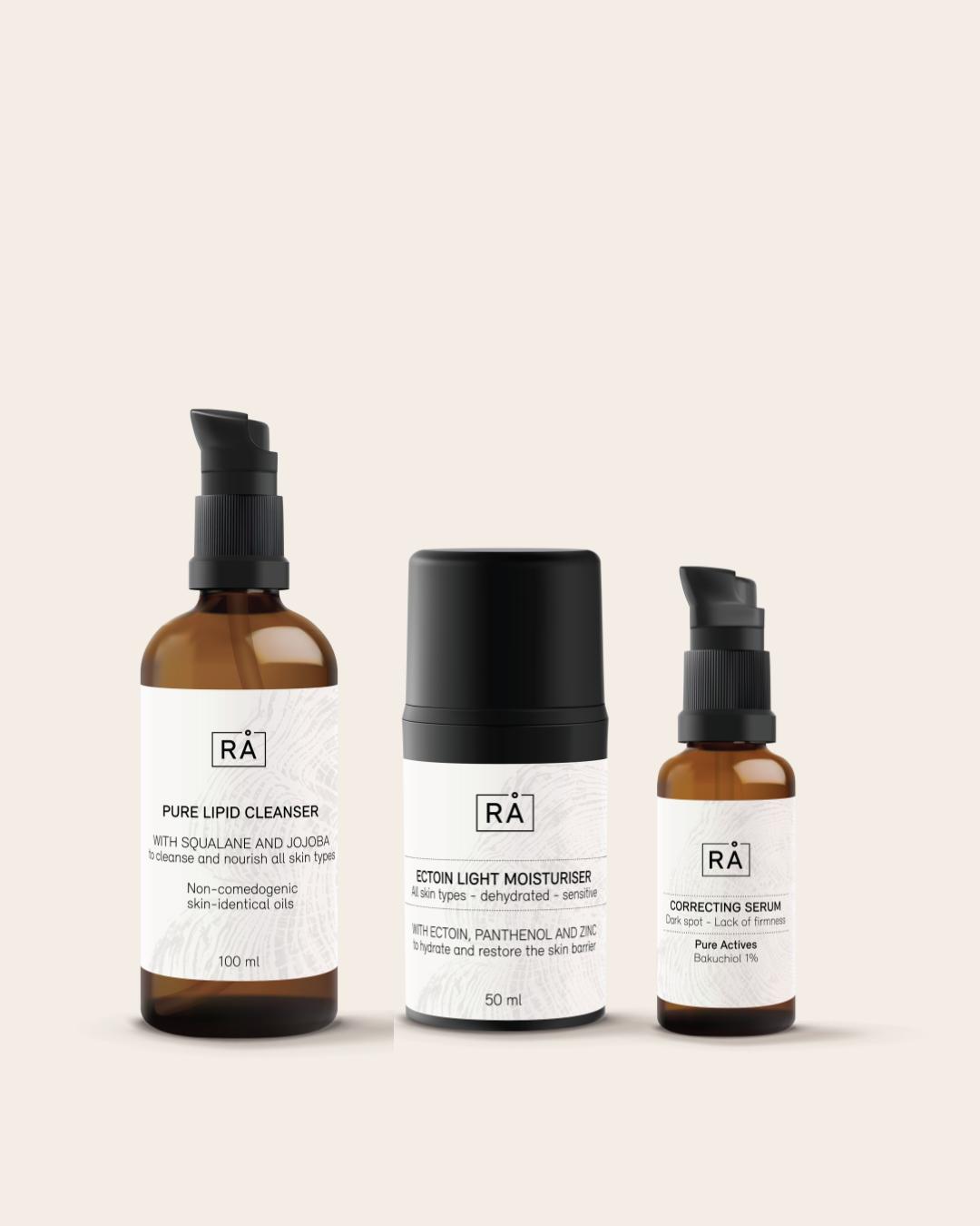 Produktbilde av hudpleiesett for hudforbedring, fukt og glød