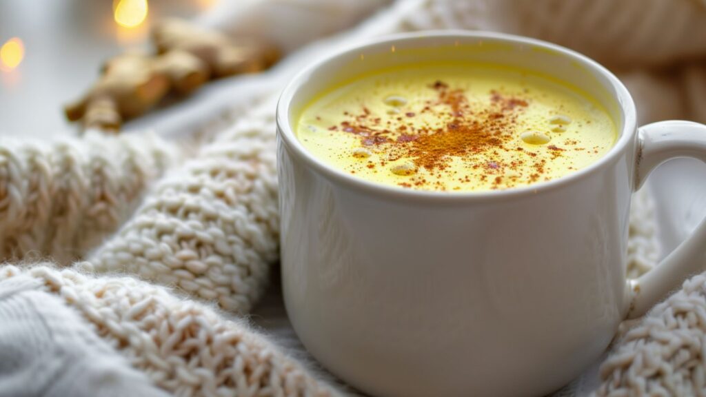bilde av godten milk med levende lys og et pledd i bakgrunnen