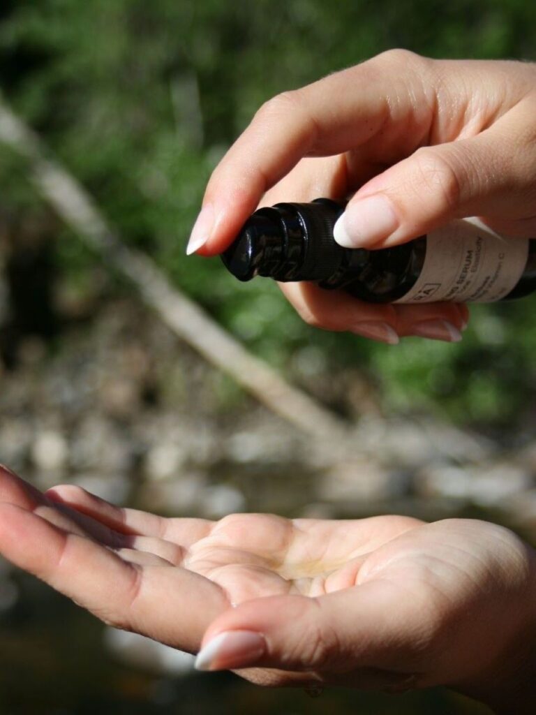 Correcting serum is pumped into the palm of the hand before application.