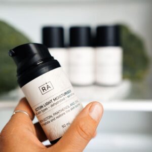 Ectoin Light Moisturiser from RÅ Skincare is removed from the refrigerator before use.